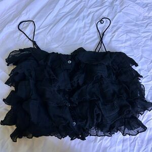 Black free people ruffle cropped tank